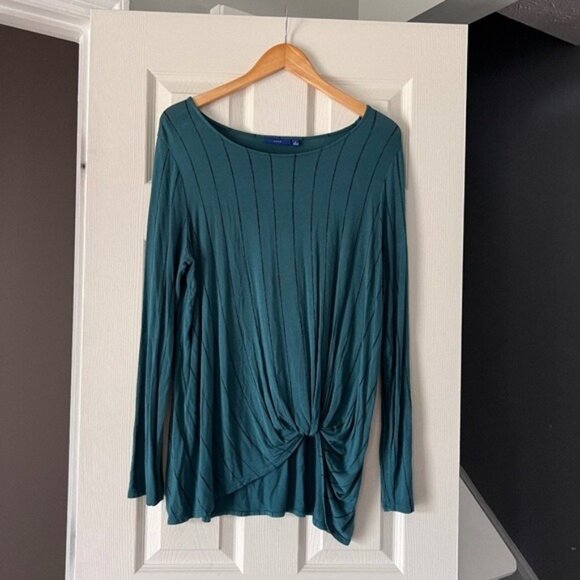 Apt. 9 Teal Twist Front Ribbed Long Sleeve Top Women’s Large - Picture 1 of 3